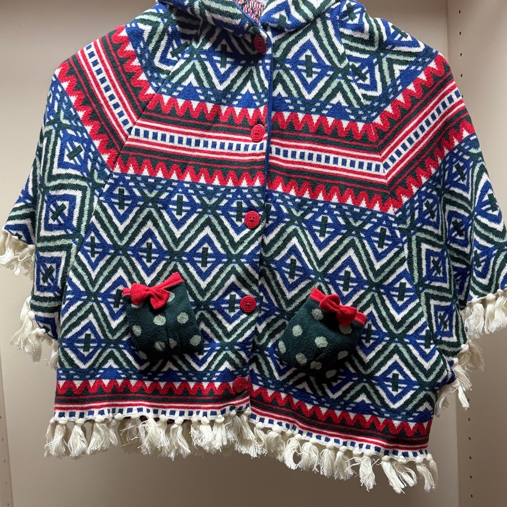 Matilda Jane Red, Green and Blue Patterned Kids Cape Poncho